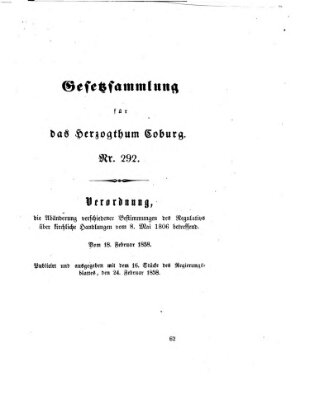 Gesetz-Sammlung für das Herzogtum Coburg (Coburger Regierungs-Blatt) Mittwoch 24. Februar 1858