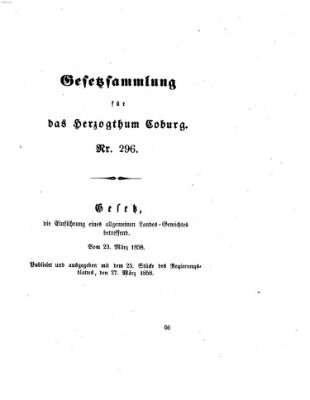 Gesetz-Sammlung für das Herzogtum Coburg (Coburger Regierungs-Blatt) Samstag 27. März 1858