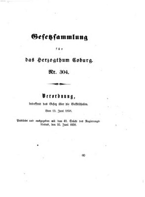 Gesetz-Sammlung für das Herzogtum Coburg (Coburger Regierungs-Blatt) Mittwoch 16. Juni 1858