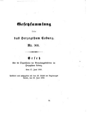 Gesetz-Sammlung für das Herzogtum Coburg (Coburger Regierungs-Blatt) Samstag 19. Juni 1858