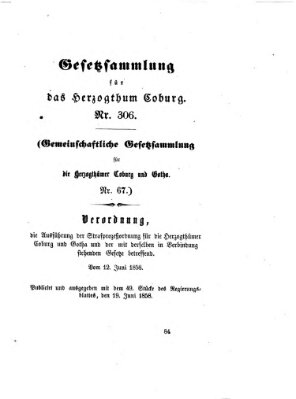 Gesetz-Sammlung für das Herzogtum Coburg (Coburger Regierungs-Blatt) Samstag 19. Juni 1858