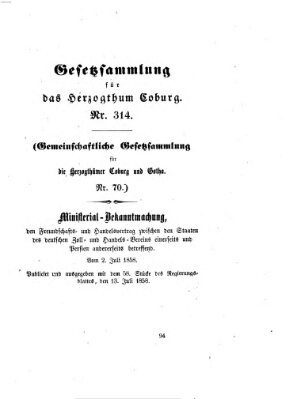 Gesetz-Sammlung für das Herzogtum Coburg (Coburger Regierungs-Blatt) Dienstag 13. Juli 1858