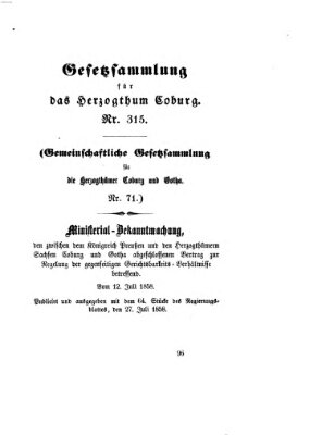 Gesetz-Sammlung für das Herzogtum Coburg (Coburger Regierungs-Blatt) Dienstag 27. Juli 1858