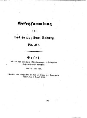 Gesetz-Sammlung für das Herzogtum Coburg (Coburger Regierungs-Blatt) Dienstag 3. August 1858