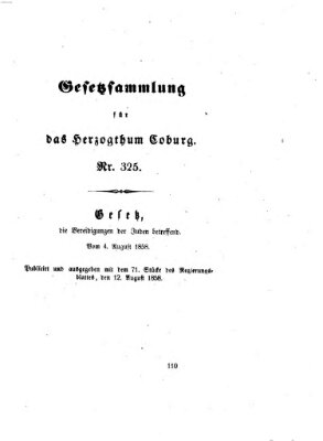 Gesetz-Sammlung für das Herzogtum Coburg (Coburger Regierungs-Blatt) Donnerstag 12. August 1858