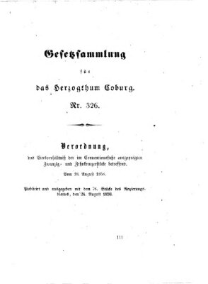 Gesetz-Sammlung für das Herzogtum Coburg (Coburger Regierungs-Blatt) Dienstag 24. August 1858