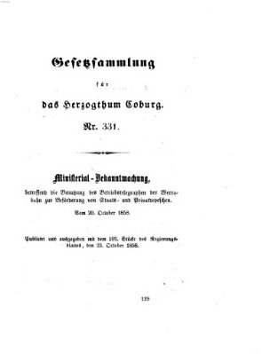 Gesetz-Sammlung für das Herzogtum Coburg (Coburger Regierungs-Blatt) Samstag 23. Oktober 1858