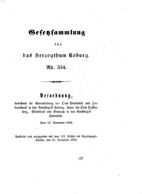 Gesetz-Sammlung für das Herzogtum Coburg (Coburger Regierungs-Blatt) Dienstag 16. November 1858