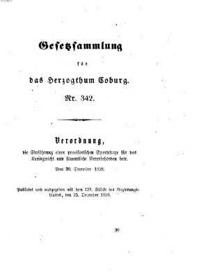 Gesetz-Sammlung für das Herzogtum Coburg (Coburger Regierungs-Blatt) Samstag 25. Dezember 1858