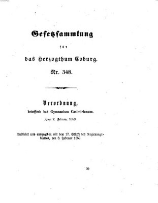 Gesetz-Sammlung für das Herzogtum Coburg (Coburger Regierungs-Blatt) Dienstag 8. Februar 1859