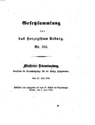 Gesetz-Sammlung für das Herzogtum Coburg (Coburger Regierungs-Blatt) Donnerstag 2. Juni 1859