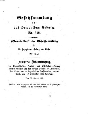 Gesetz-Sammlung für das Herzogtum Coburg (Coburger Regierungs-Blatt) Donnerstag 15. September 1859