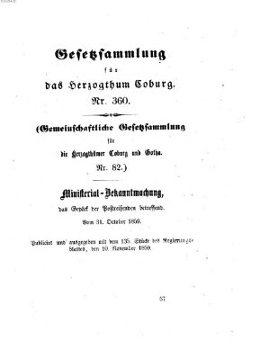 Gesetz-Sammlung für das Herzogtum Coburg (Coburger Regierungs-Blatt) Donnerstag 10. November 1859