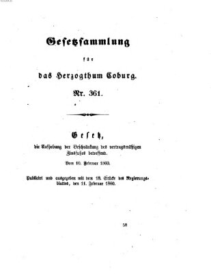 Gesetz-Sammlung für das Herzogtum Coburg (Coburger Regierungs-Blatt) Samstag 11. Februar 1860