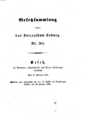 Gesetz-Sammlung für das Herzogtum Coburg (Coburger Regierungs-Blatt) Dienstag 28. Februar 1860