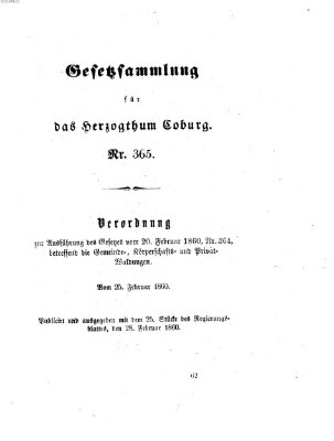 Gesetz-Sammlung für das Herzogtum Coburg (Coburger Regierungs-Blatt) Dienstag 28. Februar 1860