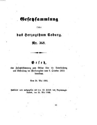 Gesetz-Sammlung für das Herzogtum Coburg (Coburger Regierungs-Blatt) Donnerstag 24. Mai 1860