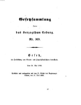 Gesetz-Sammlung für das Herzogtum Coburg (Coburger Regierungs-Blatt) Donnerstag 24. Mai 1860