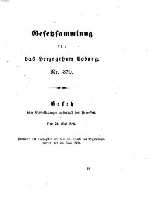 Gesetz-Sammlung für das Herzogtum Coburg (Coburger Regierungs-Blatt) Donnerstag 24. Mai 1860