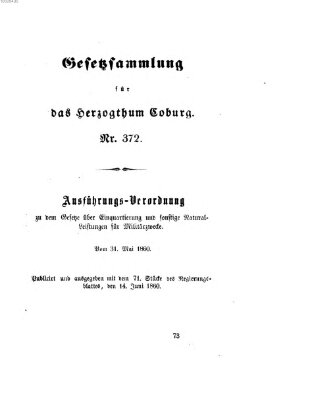 Gesetz-Sammlung für das Herzogtum Coburg (Coburger Regierungs-Blatt) Donnerstag 14. Juni 1860