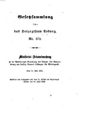 Gesetz-Sammlung für das Herzogtum Coburg (Coburger Regierungs-Blatt) Donnerstag 14. Juni 1860