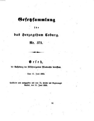 Gesetz-Sammlung für das Herzogtum Coburg (Coburger Regierungs-Blatt) Samstag 16. Juni 1860