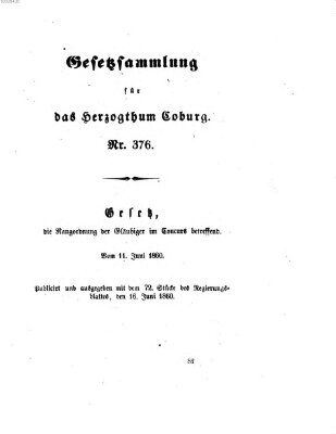 Gesetz-Sammlung für das Herzogtum Coburg (Coburger Regierungs-Blatt) Samstag 16. Juni 1860