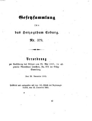 Gesetz-Sammlung für das Herzogtum Coburg (Coburger Regierungs-Blatt) Donnerstag 13. Dezember 1860