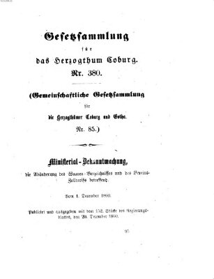 Gesetz-Sammlung für das Herzogtum Coburg (Coburger Regierungs-Blatt) Donnerstag 20. Dezember 1860