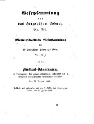 Gesetz-Sammlung für das Herzogtum Coburg (Coburger Regierungs-Blatt) Donnerstag 10. Januar 1861