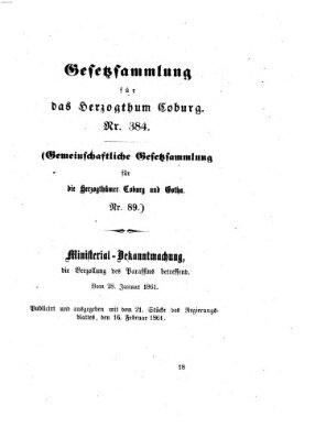 Gesetz-Sammlung für das Herzogtum Coburg (Coburger Regierungs-Blatt) Samstag 16. Februar 1861