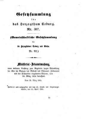 Gesetz-Sammlung für das Herzogtum Coburg (Coburger Regierungs-Blatt) Donnerstag 28. März 1861