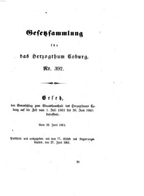 Gesetz-Sammlung für das Herzogtum Coburg (Coburger Regierungs-Blatt) Donnerstag 27. Juni 1861