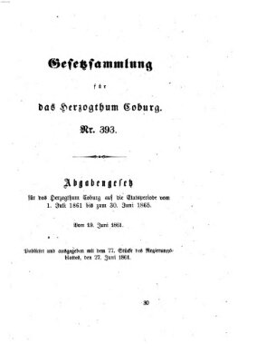 Gesetz-Sammlung für das Herzogtum Coburg (Coburger Regierungs-Blatt) Donnerstag 27. Juni 1861