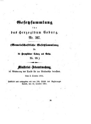 Gesetz-Sammlung für das Herzogtum Coburg (Coburger Regierungs-Blatt) Dienstag 15. Oktober 1861