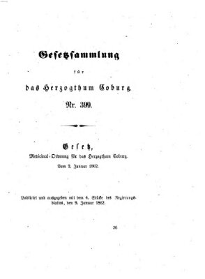 Gesetz-Sammlung für das Herzogtum Coburg (Coburger Regierungs-Blatt) Donnerstag 9. Januar 1862