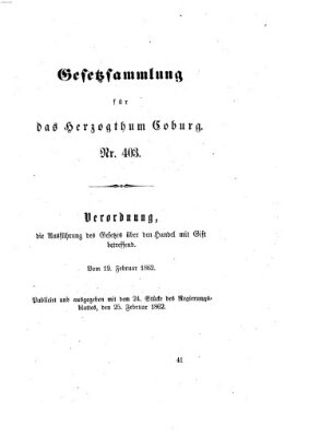 Gesetz-Sammlung für das Herzogtum Coburg (Coburger Regierungs-Blatt) Dienstag 25. Februar 1862