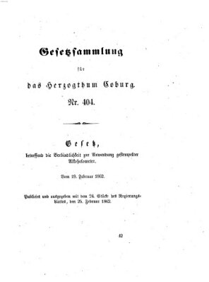 Gesetz-Sammlung für das Herzogtum Coburg (Coburger Regierungs-Blatt) Dienstag 25. Februar 1862