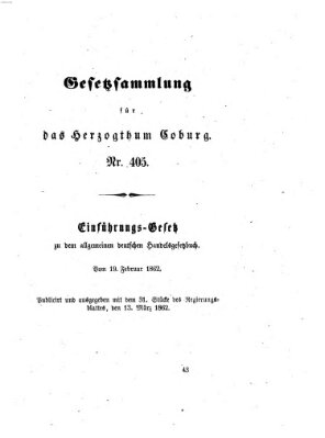 Gesetz-Sammlung für das Herzogtum Coburg (Coburger Regierungs-Blatt) Donnerstag 13. März 1862