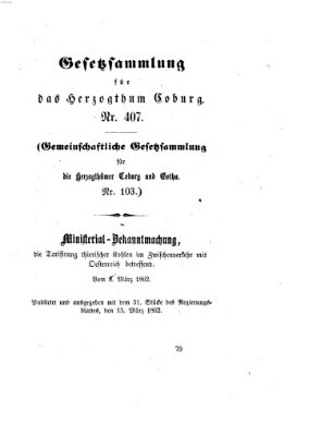 Gesetz-Sammlung für das Herzogtum Coburg (Coburger Regierungs-Blatt) Donnerstag 13. März 1862