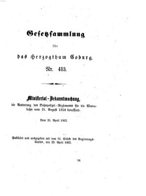 Gesetz-Sammlung für das Herzogtum Coburg (Coburger Regierungs-Blatt) Dienstag 29. April 1862