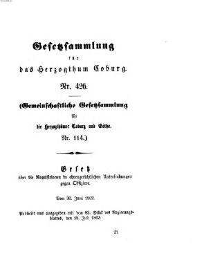 Gesetz-Sammlung für das Herzogtum Coburg (Coburger Regierungs-Blatt) Dienstag 15. Juli 1862