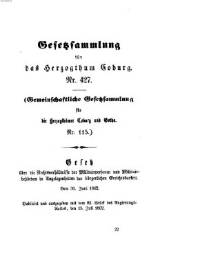 Gesetz-Sammlung für das Herzogtum Coburg (Coburger Regierungs-Blatt) Dienstag 15. Juli 1862