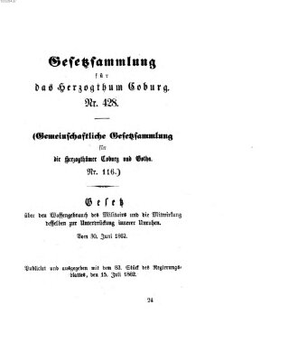 Gesetz-Sammlung für das Herzogtum Coburg (Coburger Regierungs-Blatt) Dienstag 15. Juli 1862