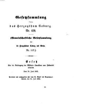 Gesetz-Sammlung für das Herzogtum Coburg (Coburger Regierungs-Blatt) Dienstag 15. Juli 1862