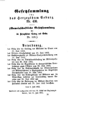 Gesetz-Sammlung für das Herzogtum Coburg (Coburger Regierungs-Blatt) Dienstag 15. Juli 1862