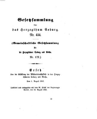 Gesetz-Sammlung für das Herzogtum Coburg (Coburger Regierungs-Blatt) Donnerstag 14. August 1862