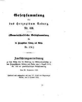 Gesetz-Sammlung für das Herzogtum Coburg (Coburger Regierungs-Blatt) Donnerstag 2. Oktober 1862