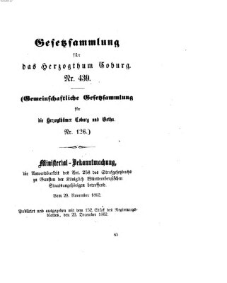 Gesetz-Sammlung für das Herzogtum Coburg (Coburger Regierungs-Blatt) Dienstag 23. Dezember 1862