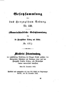 Gesetz-Sammlung für das Herzogtum Coburg (Coburger Regierungs-Blatt) Dienstag 30. Dezember 1862